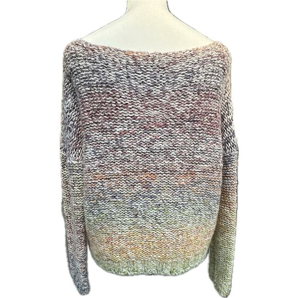Abercrombie & Fitch Cropped Oversize Striped Cable Knit Sweater Rainbow Women L - Picture 3 of 8